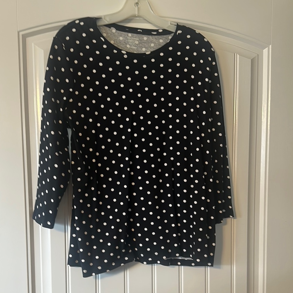 Kim Rogers Black and White Boxy Blouse with Full-Length Sleeves